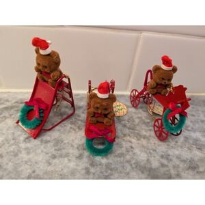 Vintage Russ Teddy Bear Christmas Ornaments Set Of (3)‎